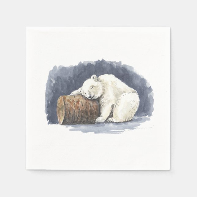 Servilleta De Papel Oso polar durmiente, arte acuarela (Anverso)