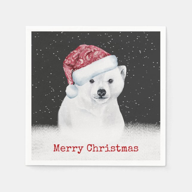 Servilleta De Papel Oso Polar En Copos De Nieve (Anverso)