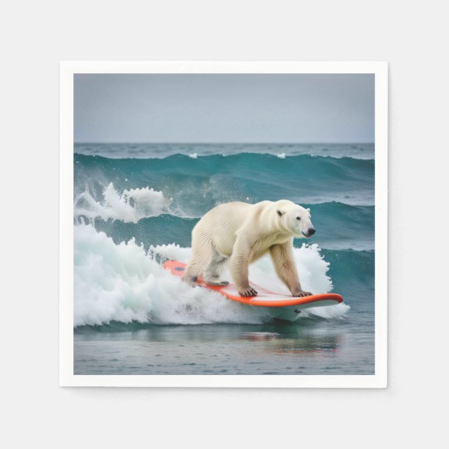 Servilleta De Papel Oso Polar En Surfboard (Anverso)