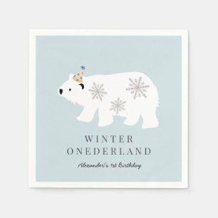 Servilleta De Papel Oso Polar Invierno Onederland Azul Primer cumpleañ