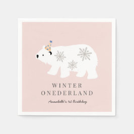 Servilleta De Papel Oso Polar Invierno Onederland Pink 1er cumpleaños