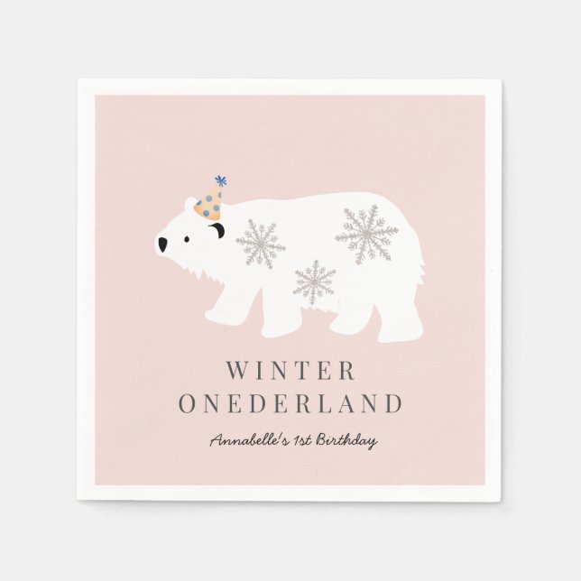 Servilleta De Papel Oso Polar Invierno Onederland Pink 1er cumpleaños (Anverso)