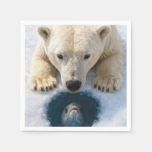 Servilleta De Papel Oso Polar Mirando a un Pez