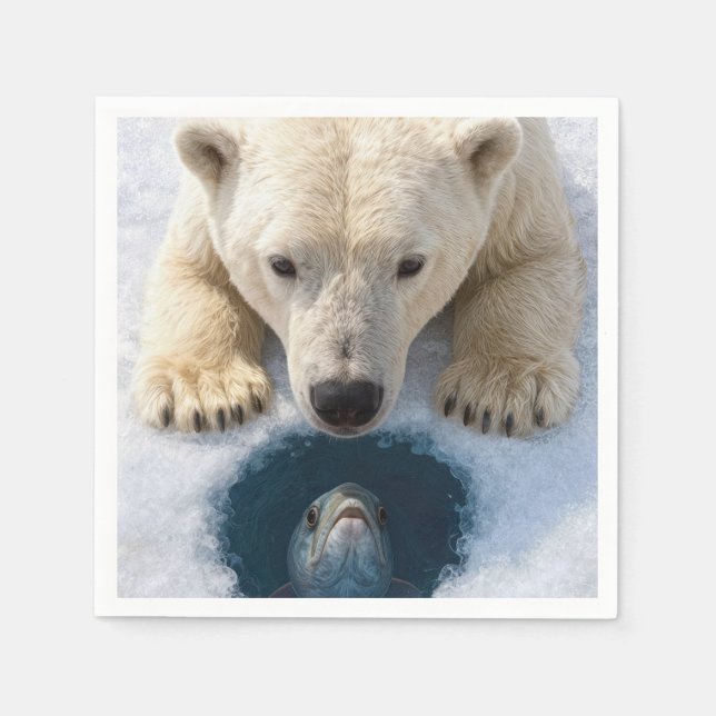 Servilleta De Papel Oso Polar Mirando a un Pez (Anverso)