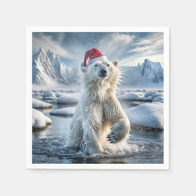 Servilleta De Papel Oso Polar navidad En Agua Ártica (Anverso)