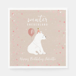 Servilleta De Papel Oso Polar Rosado de Omán de Invierno Primer Cumple
