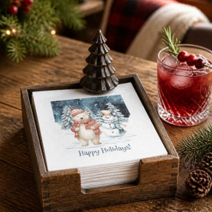 Servilleta De Papel Oso polar y muñeco de nieve en acuarela Navidad de
