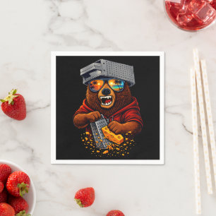 Servilleta De Papel Oso Retro Con Sombrero Rallador De Queso Y Gafas D