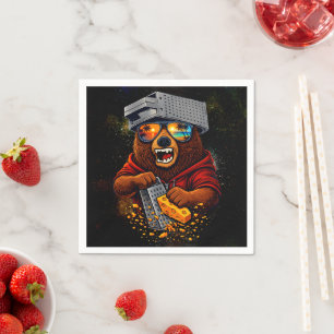 Servilleta De Papel Oso Retro Con Sombrero Rallador De Queso Y Gafas D