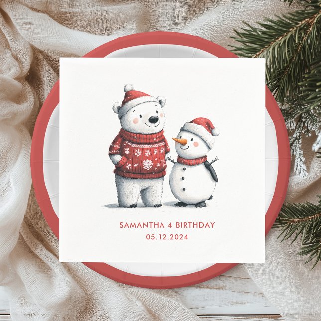 Servilleta De Papel Oso Rojo De Invierno Y Hombres De Nieve | Winter W (Subido por el creador)