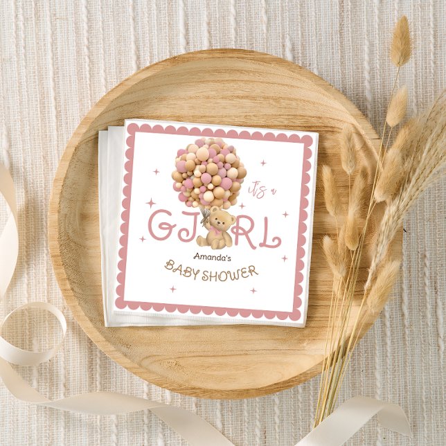 Servilleta De Papel Oso rosa moderno Globos de bebé ducha (Subido por el creador)