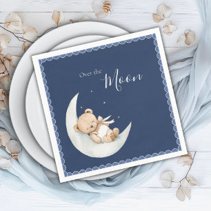 Servilleta De Papel Oso sobre la luna azul marino Baby Shower