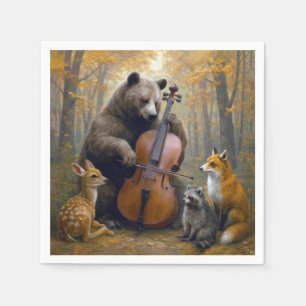 Servilleta De Papel Oso tocando el violonchelo en bosques de otoño