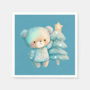 Servilleta De Papel Oso y árbol de Navidad Verde azulados festividades
