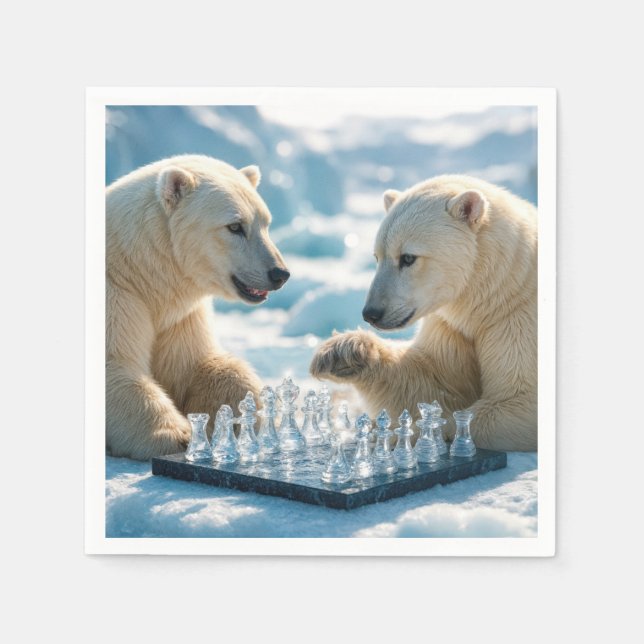 Servilleta De Papel Osos polares jugando ajedrez en un glaciar (Anverso)