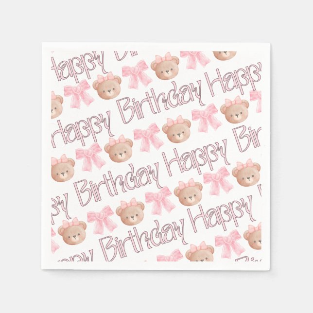 Servilleta De Papel Osos y cintas de coqueta rosa (Anverso)