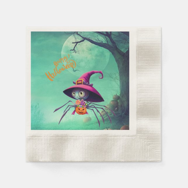 Servilleta De Papel Otoño/araña/ bruja/halloween (Anverso)