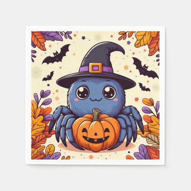 Servilleta De Papel Otoño/araña/bruja/halloween (Anverso)