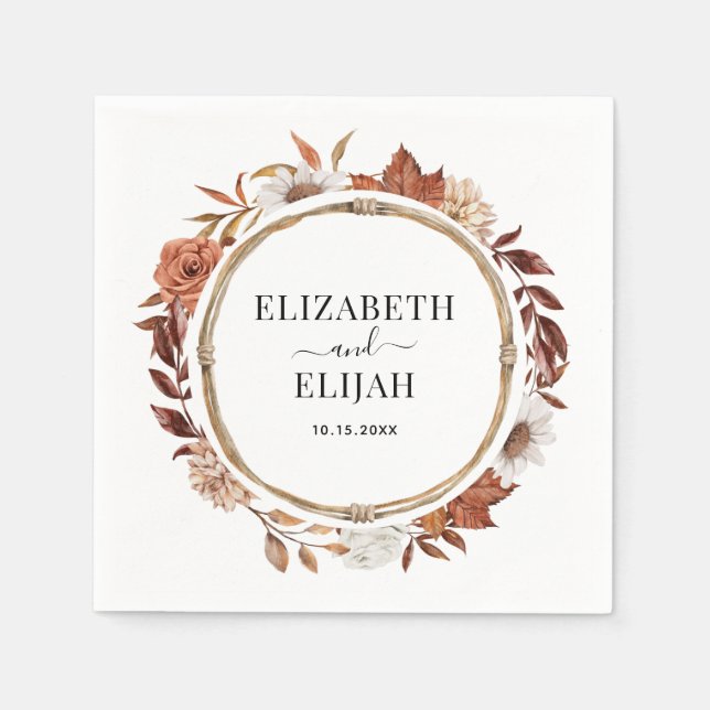 Servilleta De Papel Otoño Boda Floral Terracotta (Anverso)