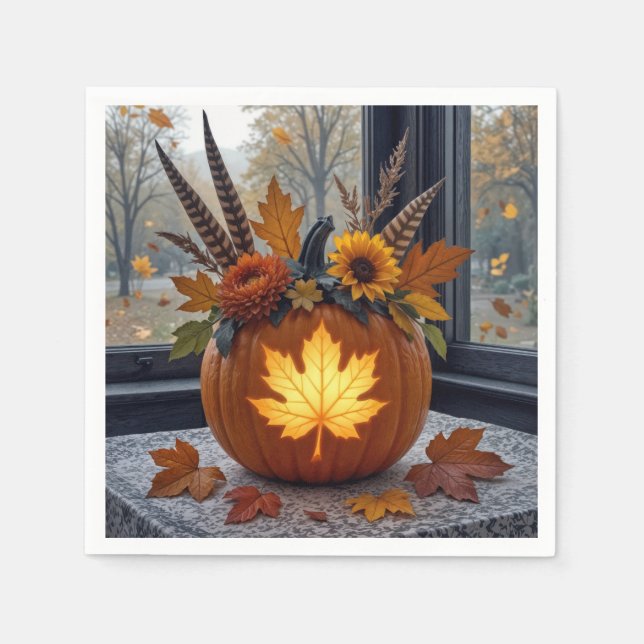 Servilleta De Papel Otoño Bouquet en una calabaza Naranja (Anverso)
