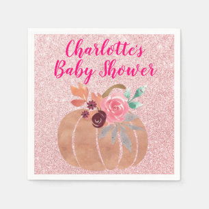 Servilleta De Papel Otoño Calabaza Floral Baby Shower Rosa Gold