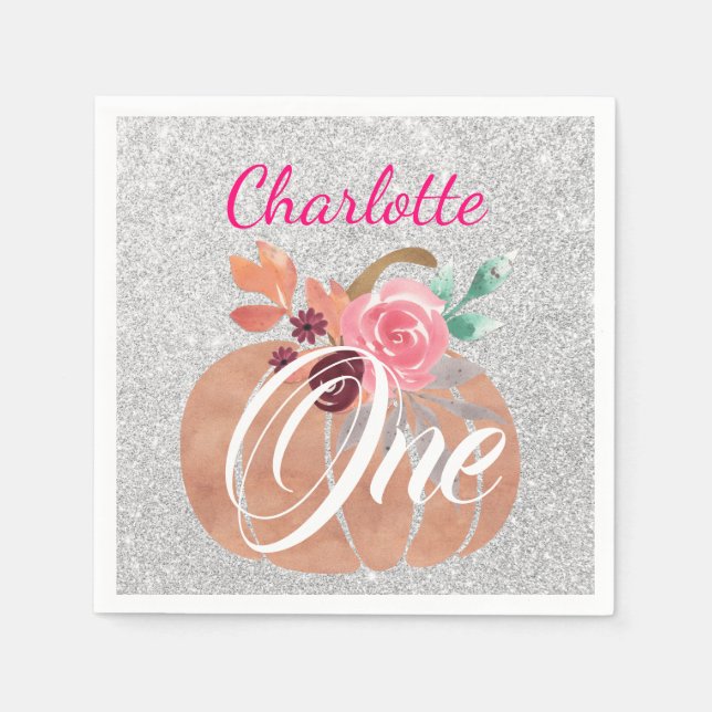 Servilleta De Papel Otoño Calabaza floral de otoño 1er cumpleaños 1ª p (Anverso)