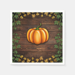 Servilleta De Papel Otoño Calabaza Rústico Verde Dorado Hiedra Campest
