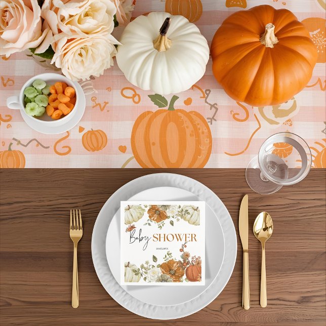 Servilleta De Papel otoño en el amor calabaza floral ducha bebé Invita (Subido por el creador)