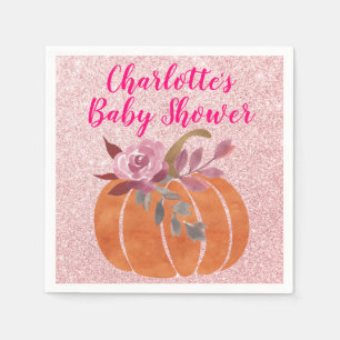 Servilleta De Papel Otoño Floral Calabaza Baby Shower Rosa Dorado