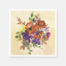 Servilleta De Papel Otoño Floral Purple Blue Burnt Naranja Watercolor