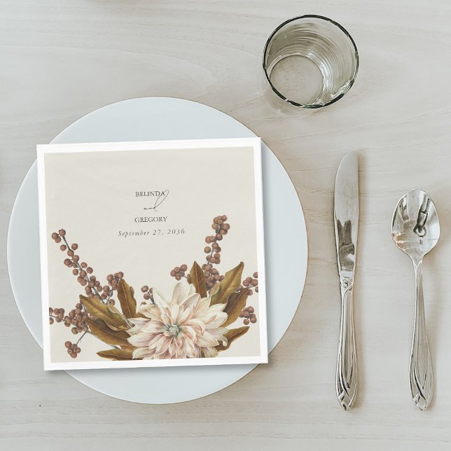 Servilleta De Papel Otoño Floral Tones de tierra acuarela Boda otoño (Autumn Floral Earthy Tones Watercolor Fall Wedding Napkins)