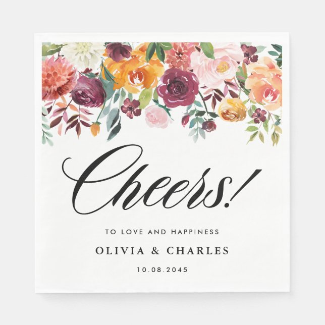 Servilleta De Papel Otoño florece Garland Fall Wedding (Anverso)