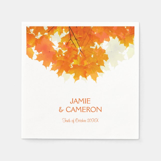 Servilleta De Papel Otoño Maple deja Boda Boda Napkin (Anverso)