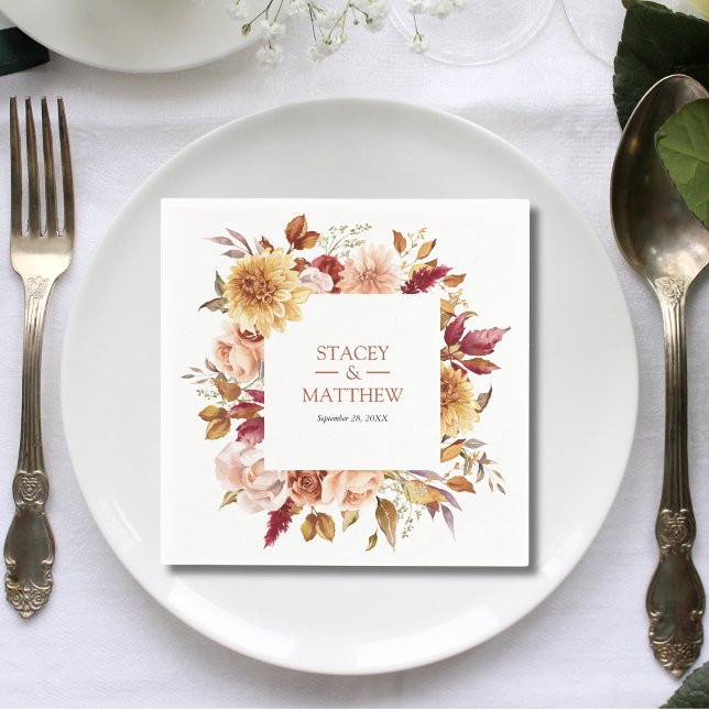 Servilleta De Papel Otoño Moderno Terracota Boda Cuadrada (Autumn modern terracotta square wedding napkins add warm seasonal elegance to receptions.)