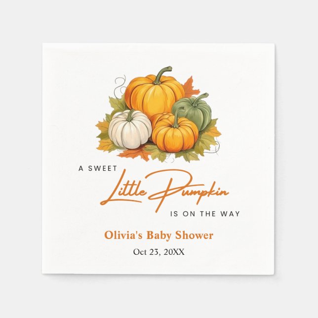 Servilleta De Papel Otoño naranja Un Pequeño Baby Shower De Calabaza (Anverso)