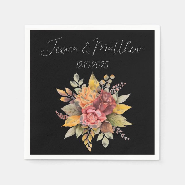 Servilleta De Papel Otoño otoño Boda de acuarela de Black Rustic (Anverso)