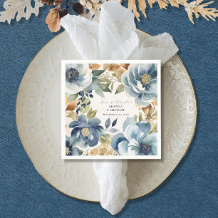 Servilleta De Papel Otoño otoño elegante floral azul Boda moderno