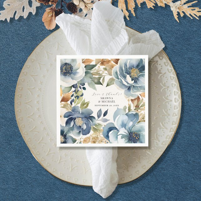 Servilleta De Papel Otoño otoño elegante floral azul Boda moderno (Subido por el creador)