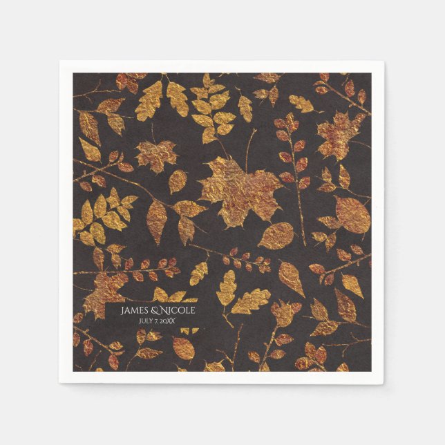 Servilleta De Papel Otoño Rustic Golden Leaves Elegante Boda (Anverso)
