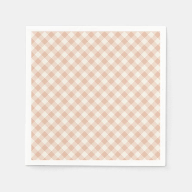 Servilleta De Papel Otoño Temprano Retro Gingham | Albaricoque Cálido (Anverso)