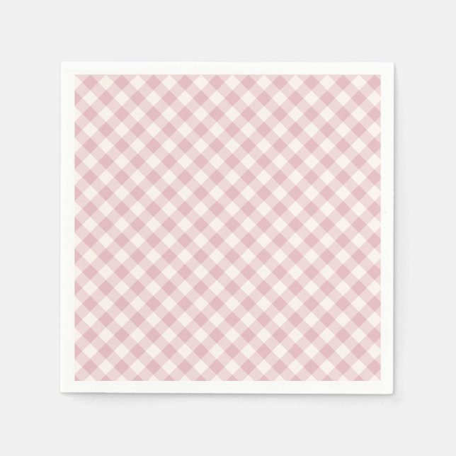 Servilleta De Papel Otoño Temprano Retro Gingham | Rosa Silenciado (Anverso)