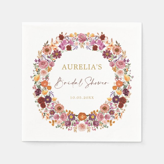 Servilleta De Papel Otoño Wildflower Garden Wreath Bridal Shower (Anverso)