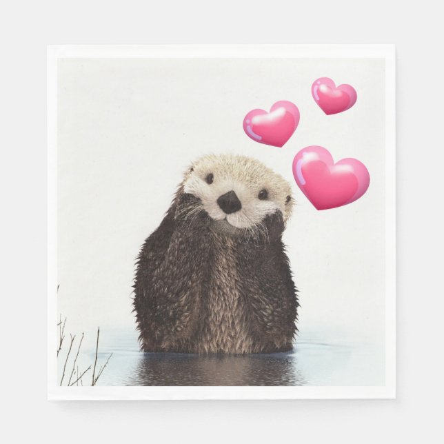 Servilleta De Papel Otter lindo con corazones de amor (Anverso)