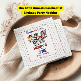 Servilleta De Papel Our Little Animals Baseball 1st Birthday Party