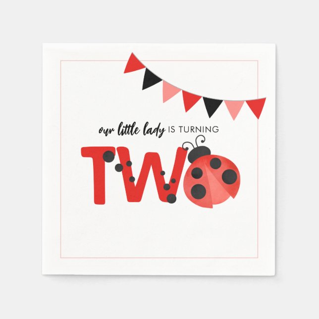 Servilleta De Papel Our Little Lady is Turning Two Ladybug (Anverso)