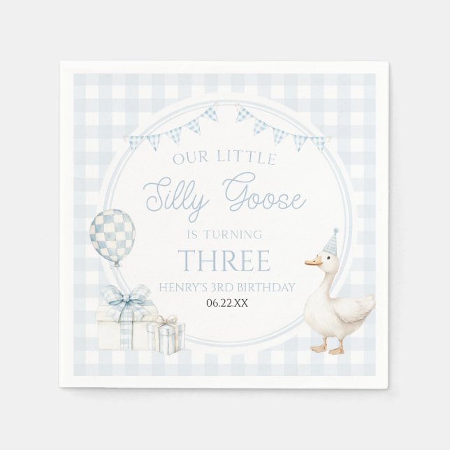 Servilleta De Papel Our Little Silly Goose Blue Birthday Party (Anverso)