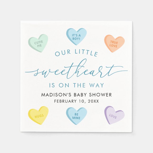 Servilleta De Papel Our Little Sweetheart Candy Hearts Baby Shower (Anverso)