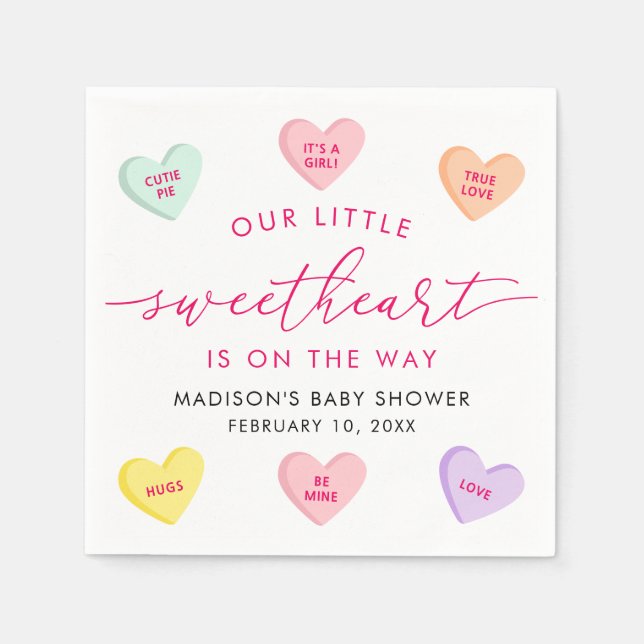 Servilleta De Papel Our Little Sweetheart Candy Hearts Baby Shower (Anverso)