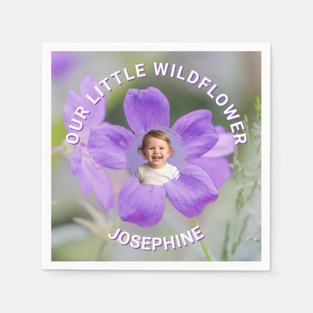 Servilleta De Papel Our Little Wildflower Violet Geranium Custom Photo (Anverso)