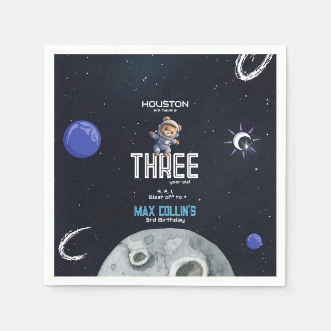 Servilleta De Papel Outer Space Astronaut Any Age Birthday (Anverso)